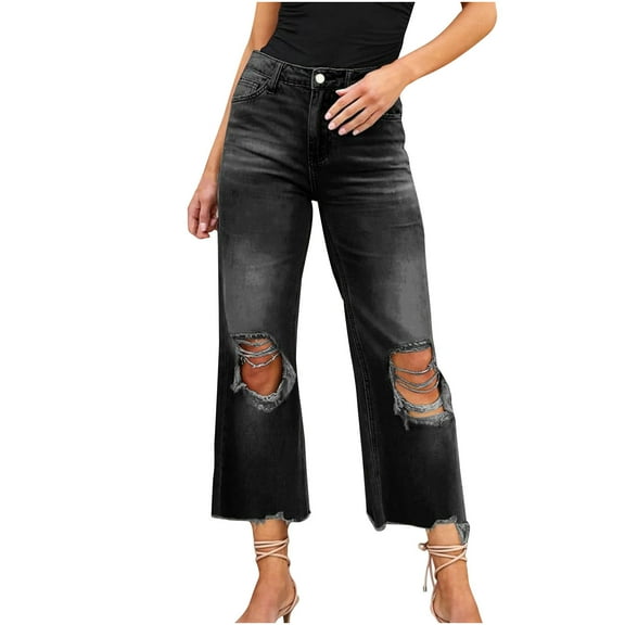 REALiKUN High Waisted Ripped Flare Jeans for Women Casual Distressed Pants