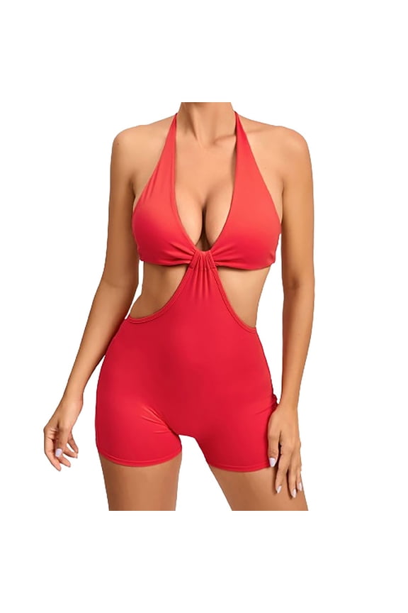 Jumpsuits for Women Sexy Workout Cutout Backless Butt Lift Shorts Rompers Athletic Yoga Built in Bra Unitard Bodysuit