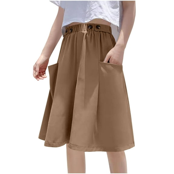 REALiKUN Knee Lenght Culottes Pants for Women Summer Loose Elastic Waist A-line Wide Leg Palazzo Trousers with Pockets