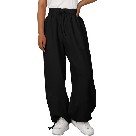 REALiKUN Linen Pants Women Elastic High Waist Lounge Pants Casual Loose Lightweigt Beach Palazzo Lantern Pants with Pockets