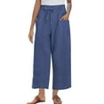 thumbnail image 1 of REALiKUN Linen Pants for Women High Waisted Wide Leg Capri Elastic Waist Casual Beach Flowy Cropped Summer Capris Pants, 1 of 7