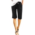 thumbnail image 1 of REALiKUN Linen Shorts for Women Bermuda High Waisted Drawstring Long Shorts Summer Casual Pants with Pockets, 1 of 7