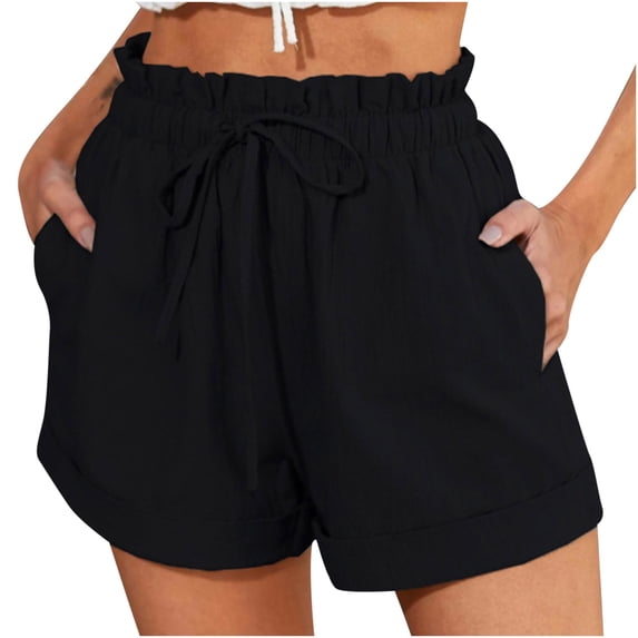 REALiKUN Linen Shorts for Women Elastic Waist Drawstring Casual Shorts Summer Loost Fit Comfy Beach Shorts with Pockets