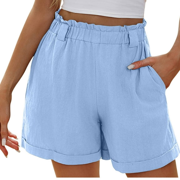 REALiKUN Linen Shorts for Women Wide Leg Pants High Waisted Casual Dressy Ruffled Summer Beach Shorts with Pockets