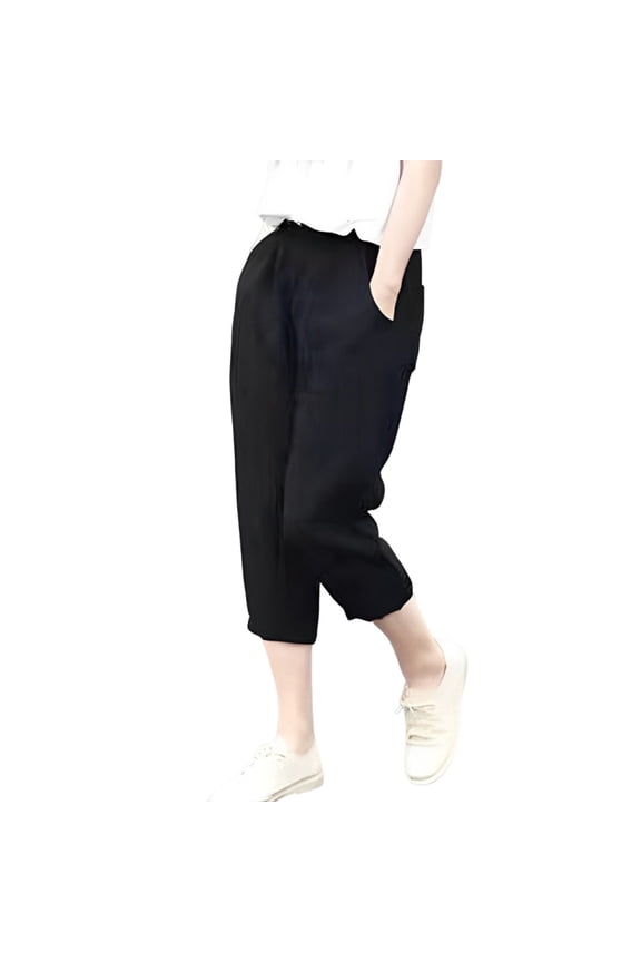 Lounge Pants Women Comfy Cotton Linen High Tie Waist Lounge Cuffed Pant Pockets Fall Summer Tapered Capris Pants