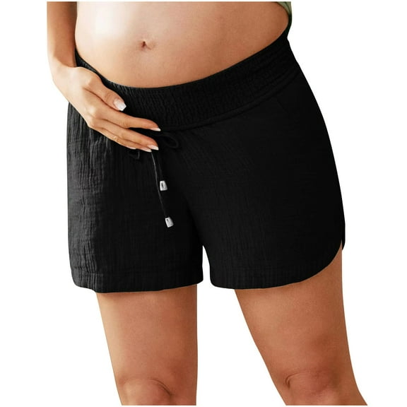 REALiKUN Maternity Shorts Underbelly Drawstring Elastic Waist Cotton Shorts with Pockets Summer Cute Beach Casual Shorts