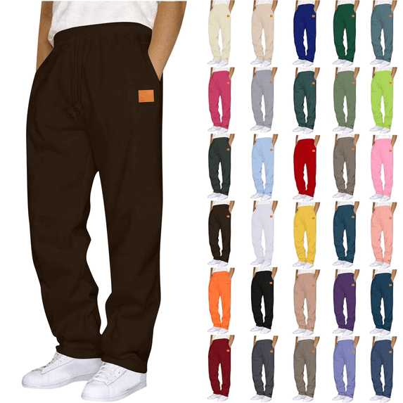 REALiKUN Men's Sweatpants Baggy Wide Leg, Drawstring Elastic Waist Fleece Joggers with Pockets, Open Bottom Track Pants for Gym Workout