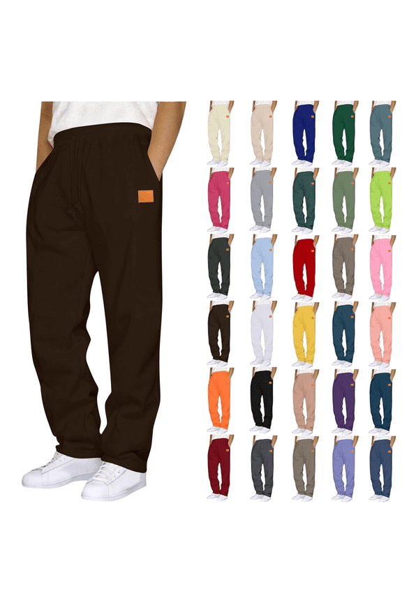 Men's Sweatpants Baggy Wide Leg, Drawstring Elastic Waist Fleece Joggers with Pockets, Open Bottom Track Pants for Gym Workout