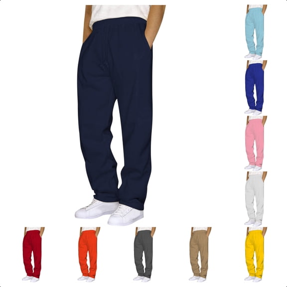 REALiKUN Men's Wide Leg Sweatpants Straight Open Bottom Heavyweight Fleece Drawstring Waist Casual Workout Joggers with Pockets