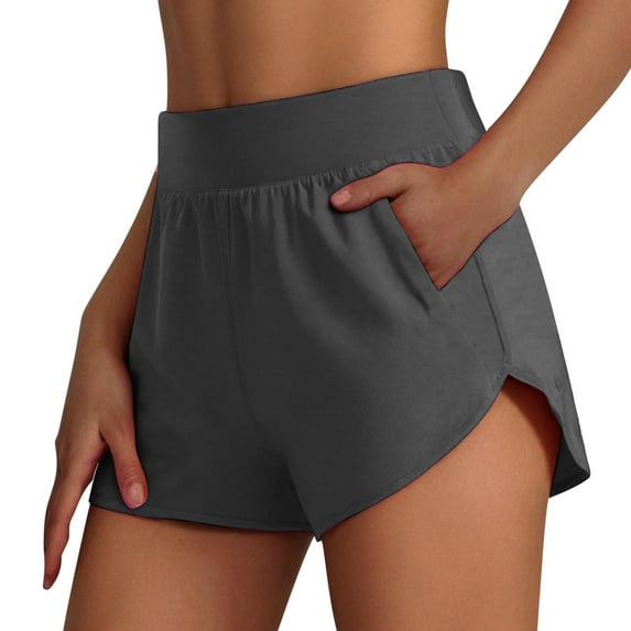 REALiKUN Mid Waisted Dolphin Athletic Shorts for Women Lightweight High Split for Gym Workout with Liner Quick Dry