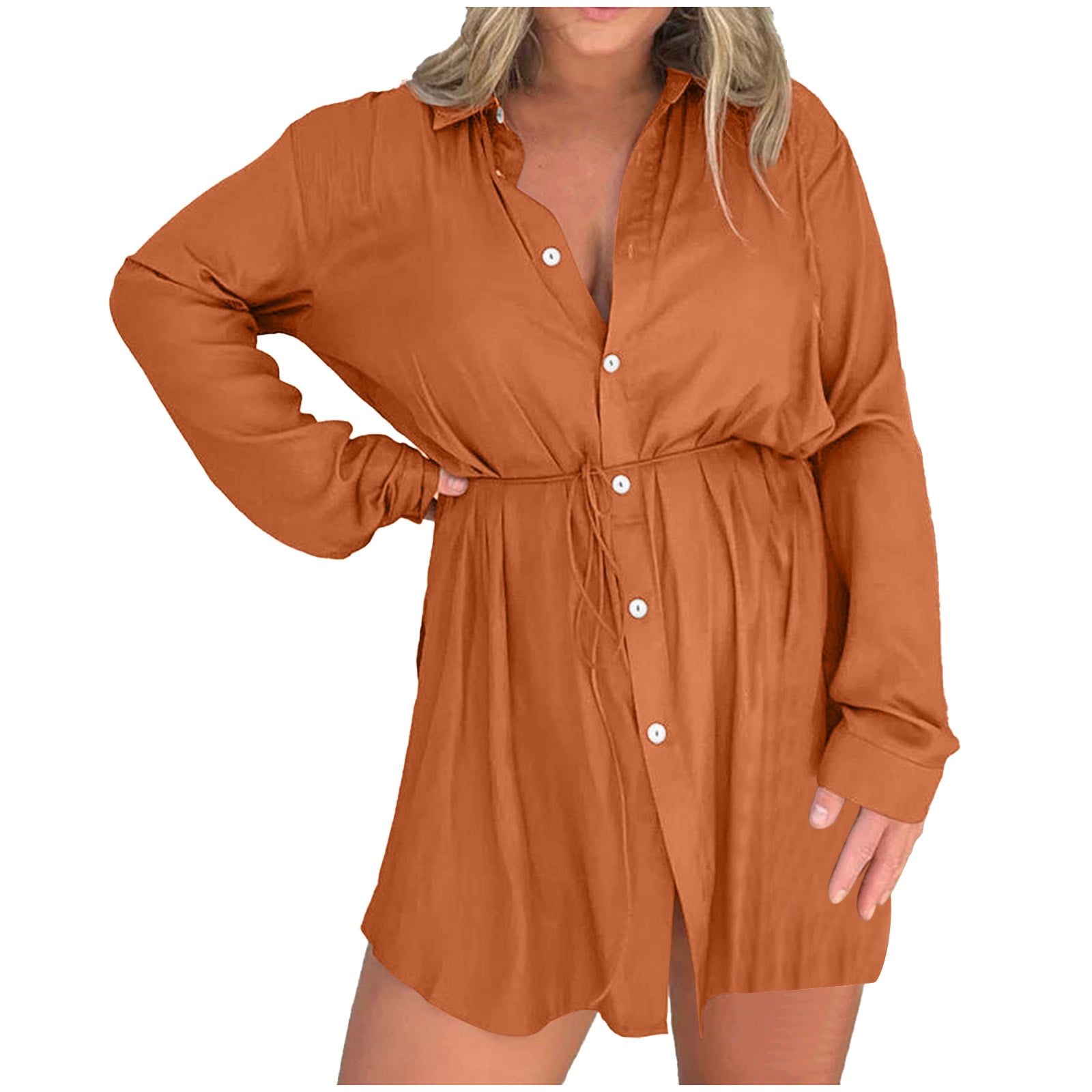 Satin Romper Dress For Women - Long Sleeve Button Front With Tie Waist, Satin Covered Nights Set
