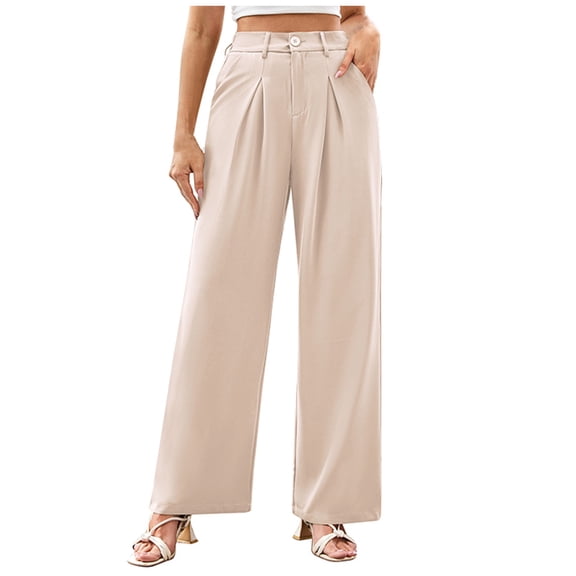 REALiKUN Palazzo Pants for Women Dressy High Elastic Waisted Business Casual Wide Leg Trousers Pant