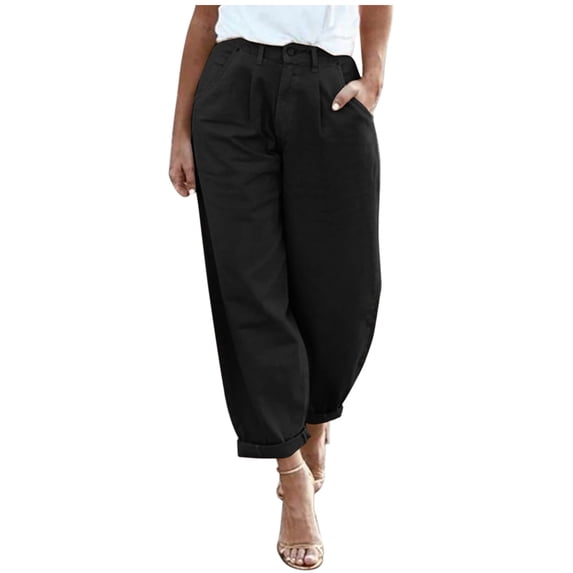 REALiKUN Pants for Women Casual Comfortable Straight Pants Cotton Linen Elastic Waist Slacks Trousers