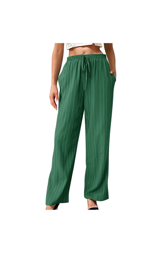 Plus Size Ribbed Pants for Women Drawstring High Waist Wide Leg Lounge Pants Flared Trousers