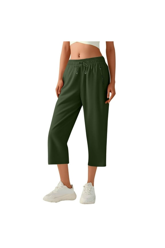 Quick Dry Capris for Women Summer Athletic Hiking Glide Pants Drawstring Elastic Waist Stretch Active Cropped Pants
