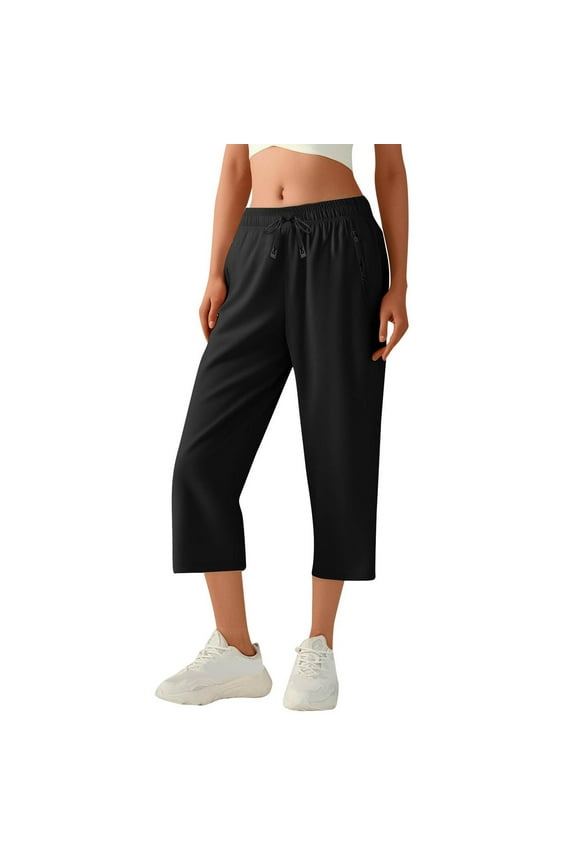 Quick Dry Capris for Women Summer Athletic Hiking Glide Pants Drawstring Elastic Waist Stretch Active Cropped Pants