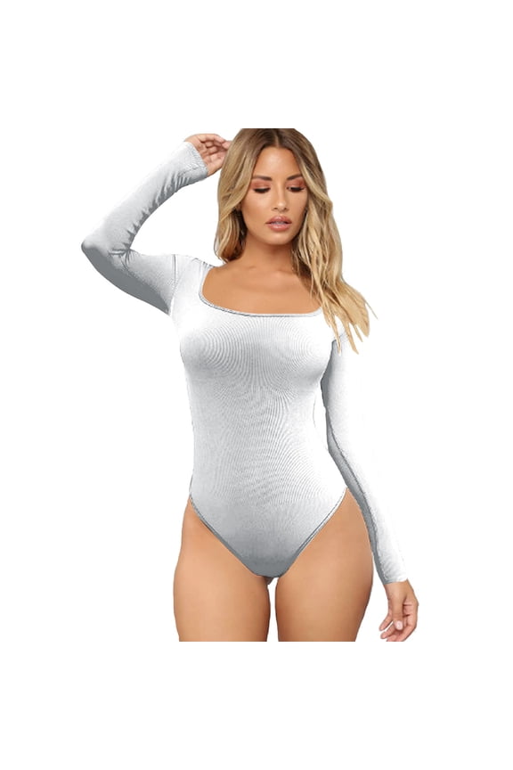 Romper for Women Round Neck Long Sleeve Causal Jumpsuit Fashion Sport Workout Gymnastics Legging Slim Fit Bodysuit