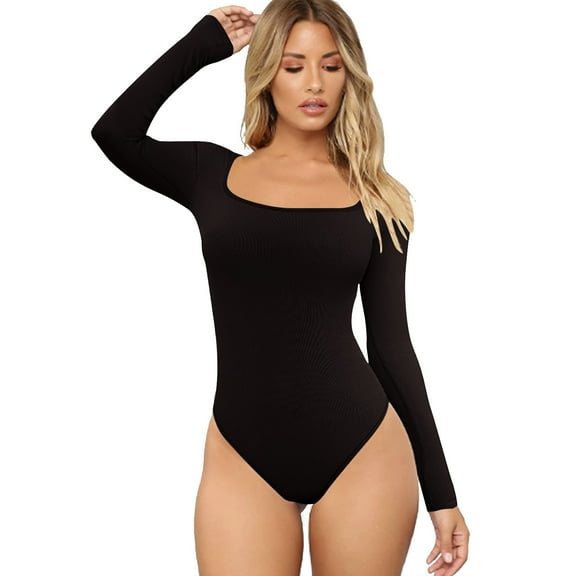 REALiKUN Romper for Women Round Neck Long Sleeve Causal Jumpsuit Fashion Sport Workout Gymnastics Legging Slim Fit Bodysuit