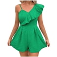 thumbnail image 1 of REALiKUN Rompers for Women Dressy Ruffles One Shoulder Spaghetti Straps Short Jumpsuits Cute One Piece Shorts Beach Outfits, 1 of 6