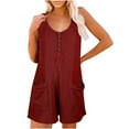 thumbnail image 1 of REALiKUN Rompers for Women Sleeveless Jumpsuits Button Down Waffle Fabric Summer Vacation Outfits, 1 of 8