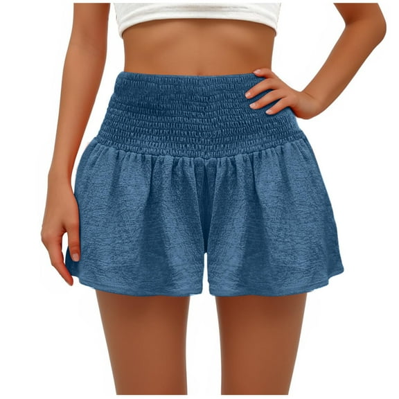 REALiKUN Ruffle Shorts for Women High Waisted Smocked Summer Flowy Athletic Skorts Skirts Night Out Hot Shorts Clubwear