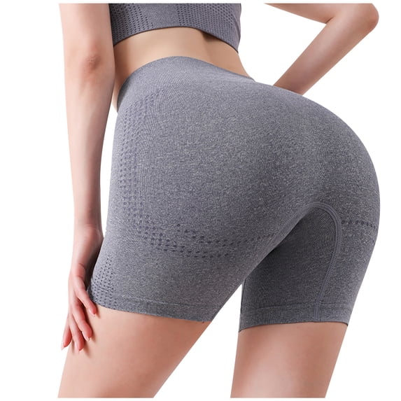REALiKUN Scrunch Butt Workout Shorts Women Seamless V Cross Waist Sport Gym Shorts Gray L