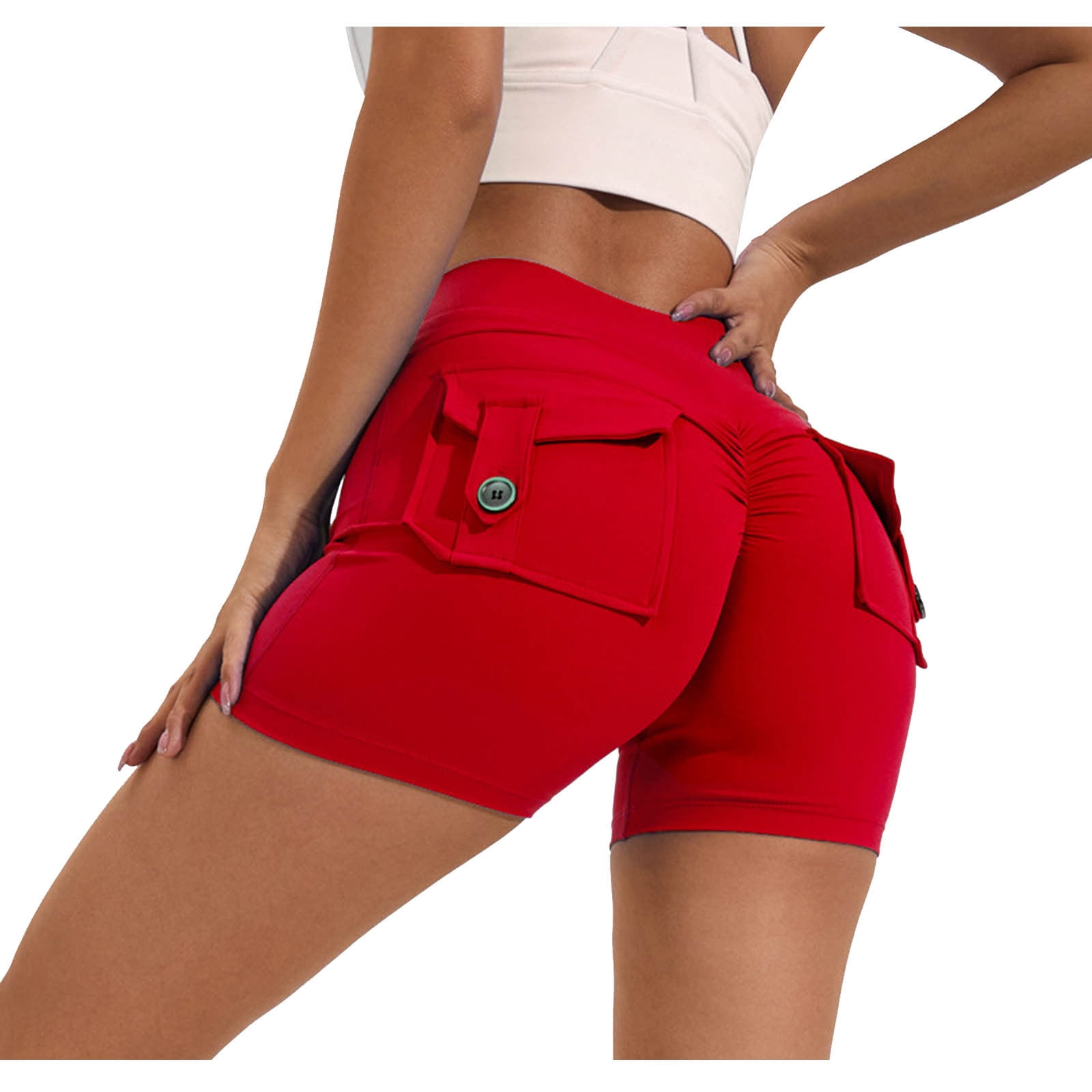 REALiKUN Scrunch Workout Shorts with Pockets Charm Gym Biker Shorts for