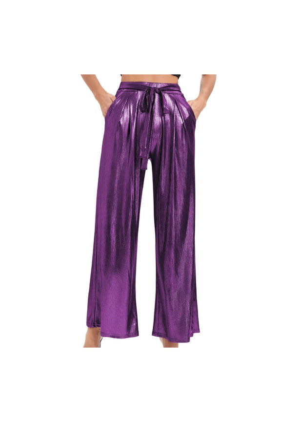 Shiny Metallic Nightclub Pants for Women High Waisted Wide Leg Pants Hip Hop Pants