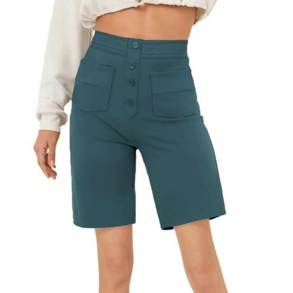 REALiKUN Shorts for Women Button Down Wide Leg High Waisted Shorts Loose Fit Business Casual Cosy Shorts with Pockets