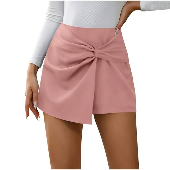 REALiKUN Shorts for Women Faux Leather Skorts High Waisted PU Leather Shorts Elastic Waist Ruched Wrap Skorts Skirts