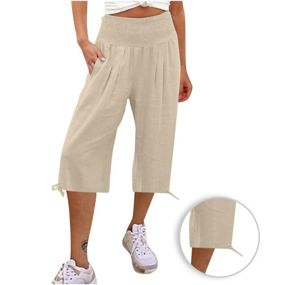 REALiKUN Shorts for Women Summer Cotton Linen Long Shorts Below The Knee High Waisted Loose Wide Leg Shorts Pants