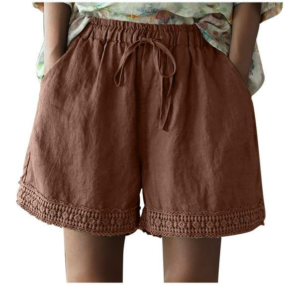REALiKUN Shorts for Women Trendy Summer High Waisted Lace Hem Wide Leg Short Loose Fit Casual Vintage Beach Shorts with Pocket