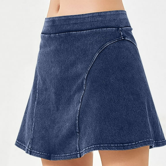 REALiKUN Skorts Skirts for Women Denim Mini Skirt Mid Waisted Jean Skort Inner Shorts A Line Skirts Shorts Streetwear