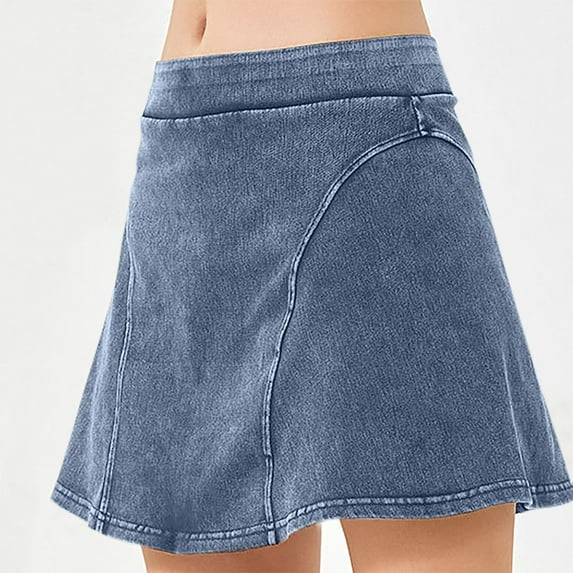 REALiKUN Skorts Skirts for Women Denim Mini Skirt Mid Waisted Jean Skort Inner Shorts A Line Skirts Shorts Streetwear