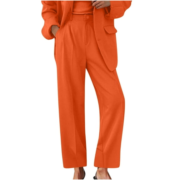 REALiKUN Straight Leg Work Pants for Women Loose Versatile Solid High Waisted Business Office Casual Slacks with Pockets