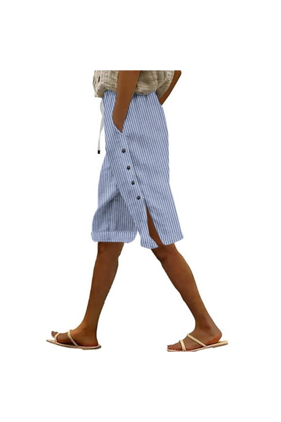 Striped Linen Pants Women Linen Capri Pants Lightweight Spring Summer Pants Ladies Pinstripe Pants
