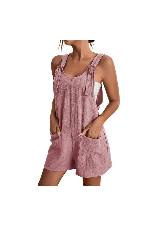 Summer Rompers for Women Casual Loose Short Overalls Adjustable Shoulder Straps Shorts Overall with Pockets