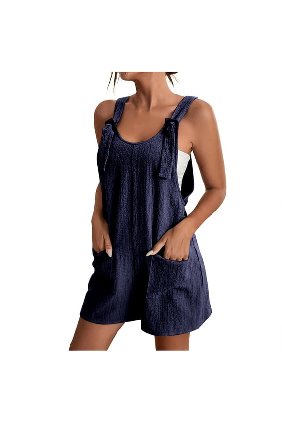 Summer Rompers for Women Casual Loose Short Overalls Adjustable Shoulder Straps Shorts Overall with Pockets