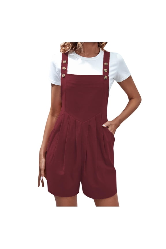 Summer Rompers for Women Dressy Casual Wide Leg Short Jumpsuits with Pockets Button Down Loose Overall Shorts