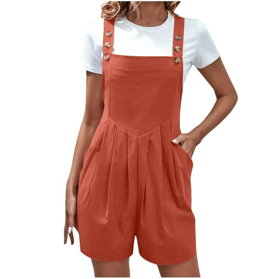 REALiKUN Summer Rompers for Women Dressy Casual Wide Leg Short Jumpsuits with Pockets Button Down Loose Overall Shorts
