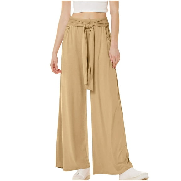 REALiKUN Sweatpants for Women Baggy Wide Leg High Waist Pants Trendy Lace Up Athletic Pants Solid Color Loose Comfy Pants