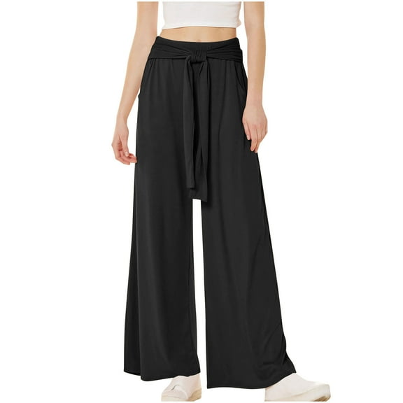 REALiKUN Sweatpants for Women Baggy Wide Leg High Waist Pants Trendy Lace Up Athletic Pants Solid Color Loose Comfy Pants