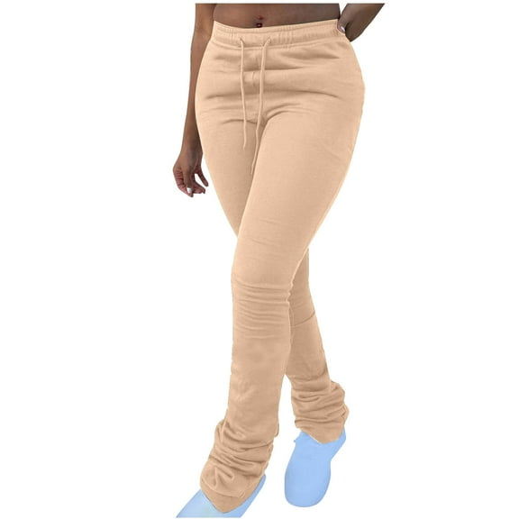 REALiKUN Sweats for Women Solid Drawstring Waist Sweatpants Stacked Pants Thermal Winter Sweatpants Fleece Lined Sweatpants