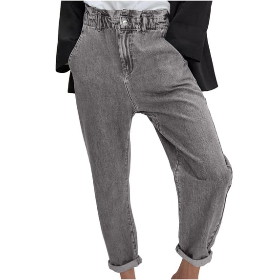 REALiKUN Wide Leg Denim Pants for Women Elastic Waist Pants Solid Color Button Pant Summer Casual Pants Dressy Comfy Pants