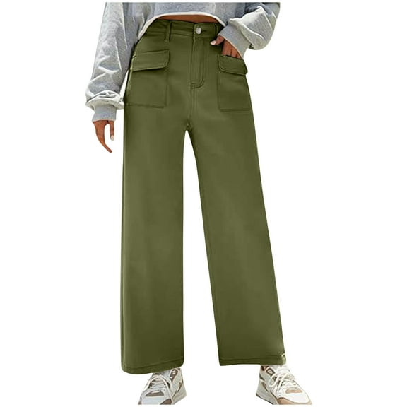 REALiKUN Wide Leg Pants Women High Waisted Business Casual Elastic Waist Cropped Trouser Pockets Stretch Fall Knit Pants