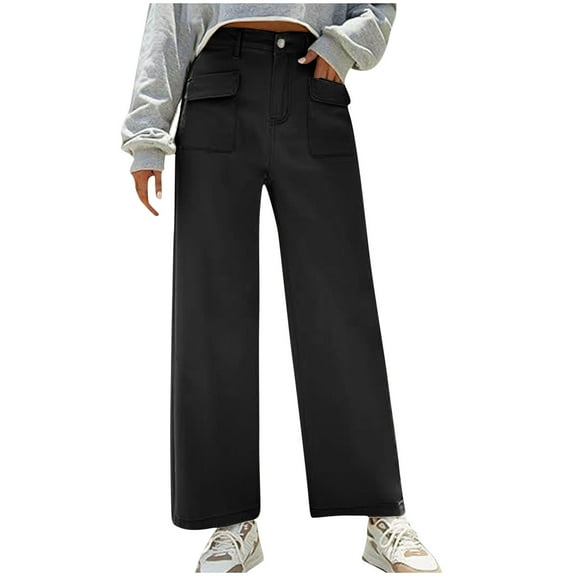 REALiKUN Wide Leg Pants Women High Waisted Business Casual Elastic Waist Cropped Trouser Pockets Stretch Fall Knit Pants