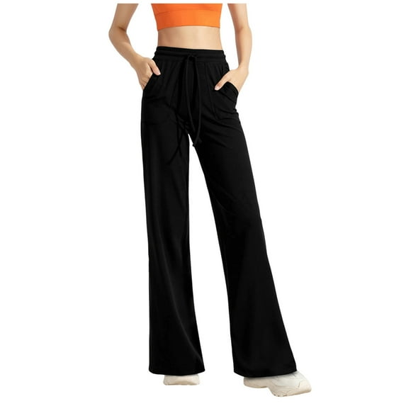 REALiKUN Wide Leg Yoga Pants for Women Casual Work Out Dressy Pants Drawstring Lounge Sweatpants Loose Trousers