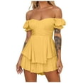 thumbnail image 1 of REALiKUN Women Boho Romper Off Shoulder Ruffle Chiffon Shorts Jumpsuit Playsuits, 1 of 8