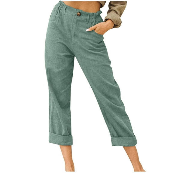 REALiKUN Women Capri Pants Summer Trendy Linen Cropped Trouser with Pockets Beach Casual Cruise Fashion Capris Clothes