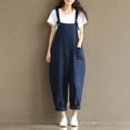 thumbnail image 1 of REALiKUN Women Casual Loose Long Bib Pants Wide Leg Jumpsuits Baggy Cotton Rompers Overalls ,Blue M, 1 of 8